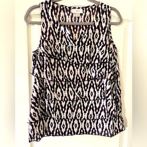 Loft Dark Purple & White Aztec Design, Cotton summer Blouse women’s SZ Small